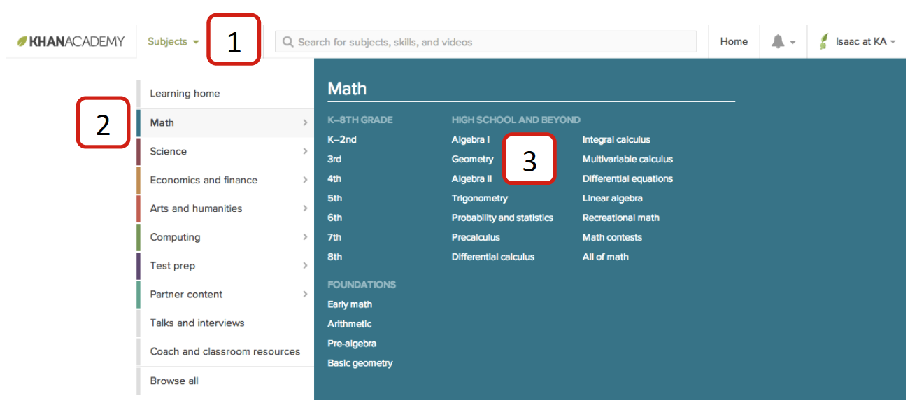 Subject menu