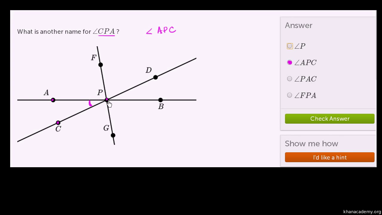 worksheet Naming Angles name angles angle introduction practice khan academy