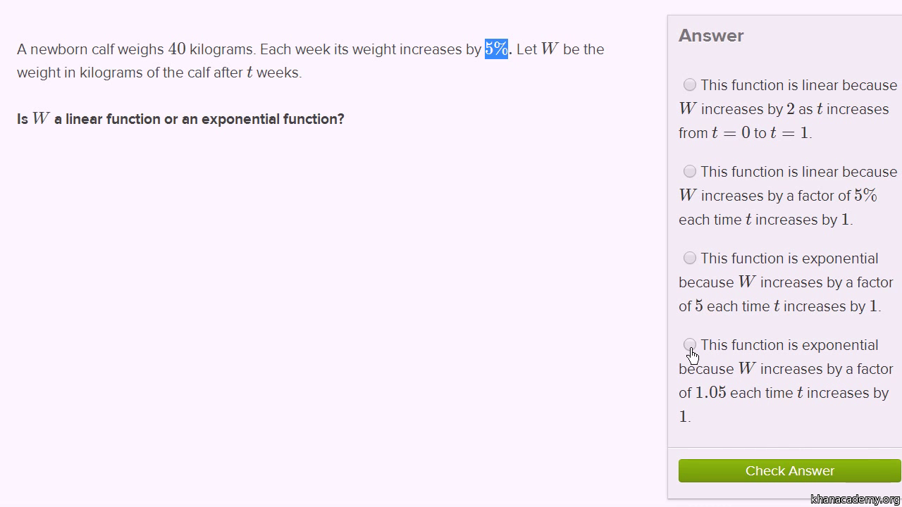 Exponential Vs Linear Models Practice Khan Academy