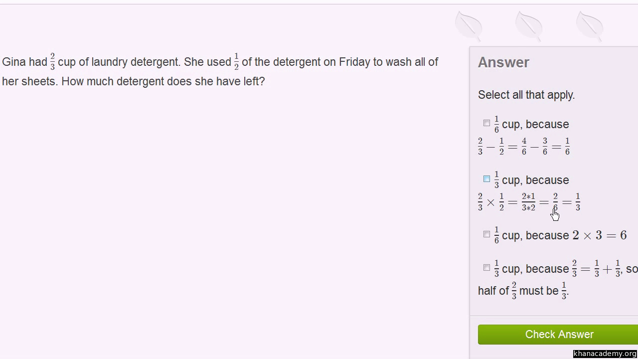 Multiply Fractions Word Problems Practice Khan Academy