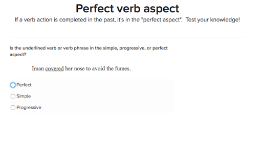 Perfect Verb Aspect practice Khan Academy