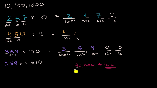 multiplying and dividing by 10 100 1000 video khan academy