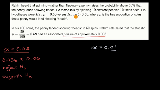 Comparing P Values To Different Significance Levels Video Khan Academy