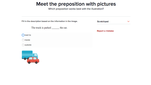 Meet the preposition with pictures (practice) | Khan Academy