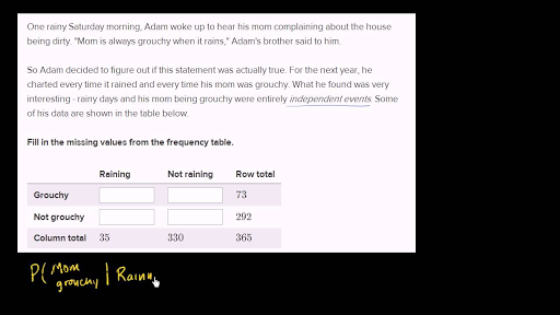 Filling Out Frequency Table For Independent Events Video Khan Academy