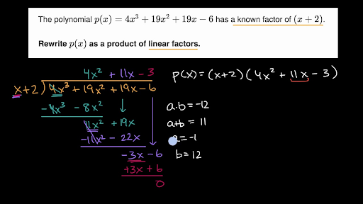Factoring Using Polynomial Division Video Khan Academy