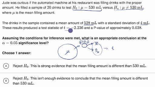 Comparing P Value From T Statistic To Significance Level Video Khan Academy