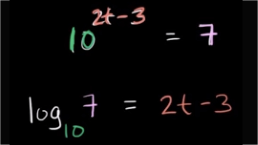 Solving exponential equations using logarithms: base-10 (video)