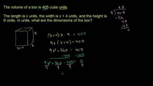 Quadratic Equations Word Problem Box Dimensions Video Khan Academy