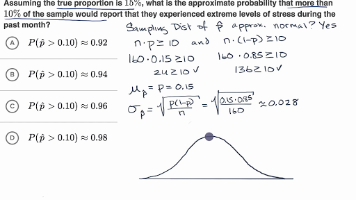 Probability Of Sample Proportions Example Video Khan Academy