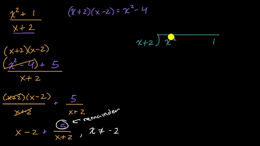 Dividing Quadratics By Linear Expressions With Remainders: Missing X-Term (Video) | Khan Academy