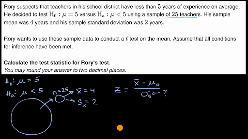 Example Calculating T Statistic For A Test About A Mean Video Khan Academy