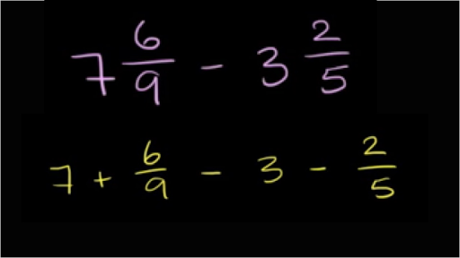 Subtracting Mixed Numbers 7 6 9 3 2 5 Video Khan Academy