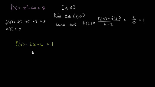 Mean Value Theorem Example Polynomial Video Khan Academy