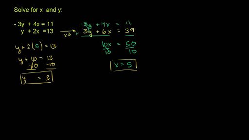 Systems Of Equations With Elimination 3y 4x 11 Y 2x 13 Video Khan Academy