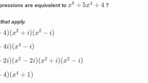 Factor Polynomials Complex Numbers practice Khan Academy