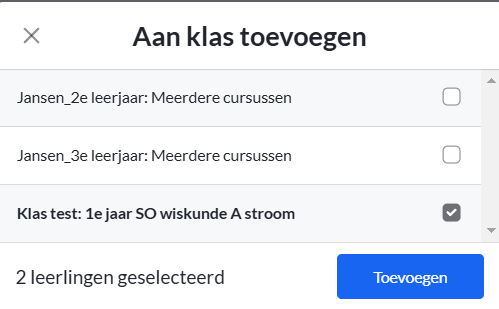 Schermafbeelding Bevestiging leerlingen toevoegen aan klas