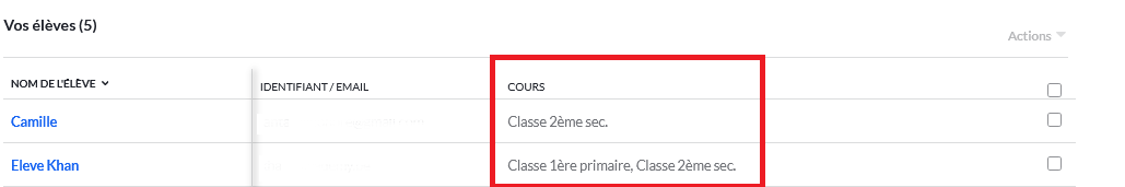 Eleves ajoutés à la classe