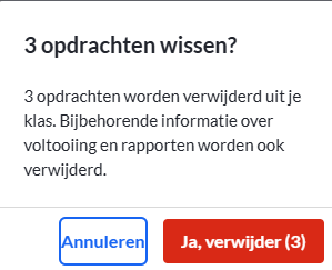 Screenshot bevestiging opdrachten verwijderen