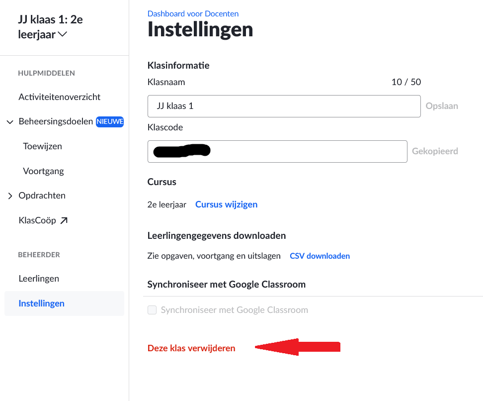 Deze klas verwijderen
