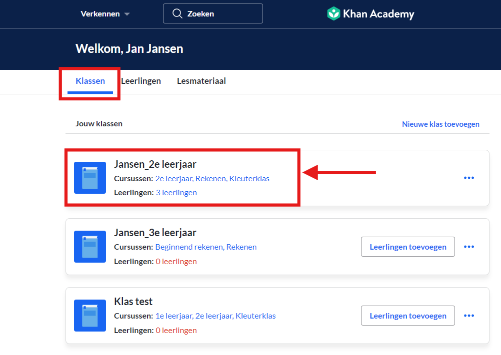 Schermafbeelding klassen