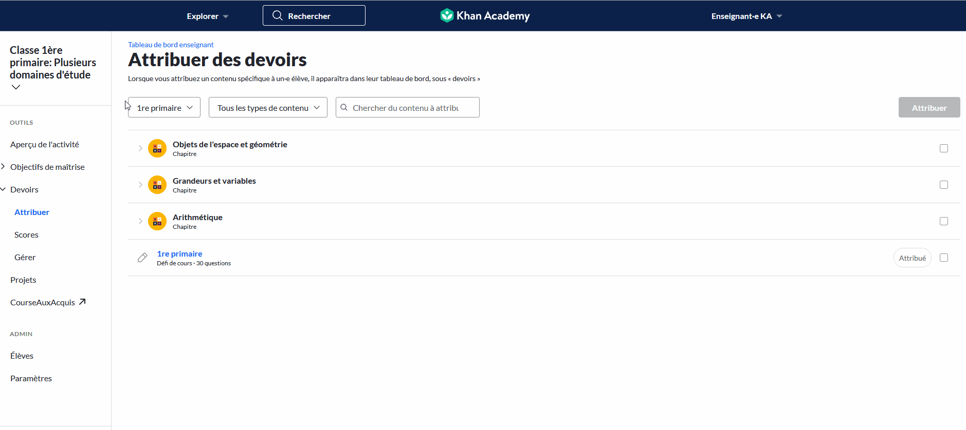 Comment attribuer et sélectionner dates de début et fin ainsi que les élèves et questions
