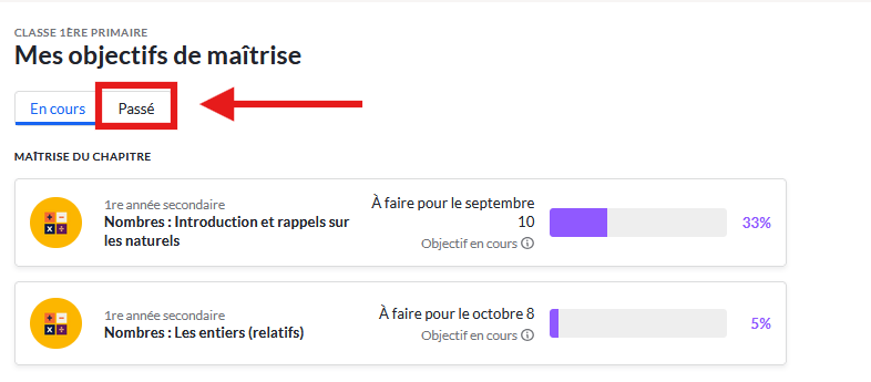 Objectifs de maîtrise passés