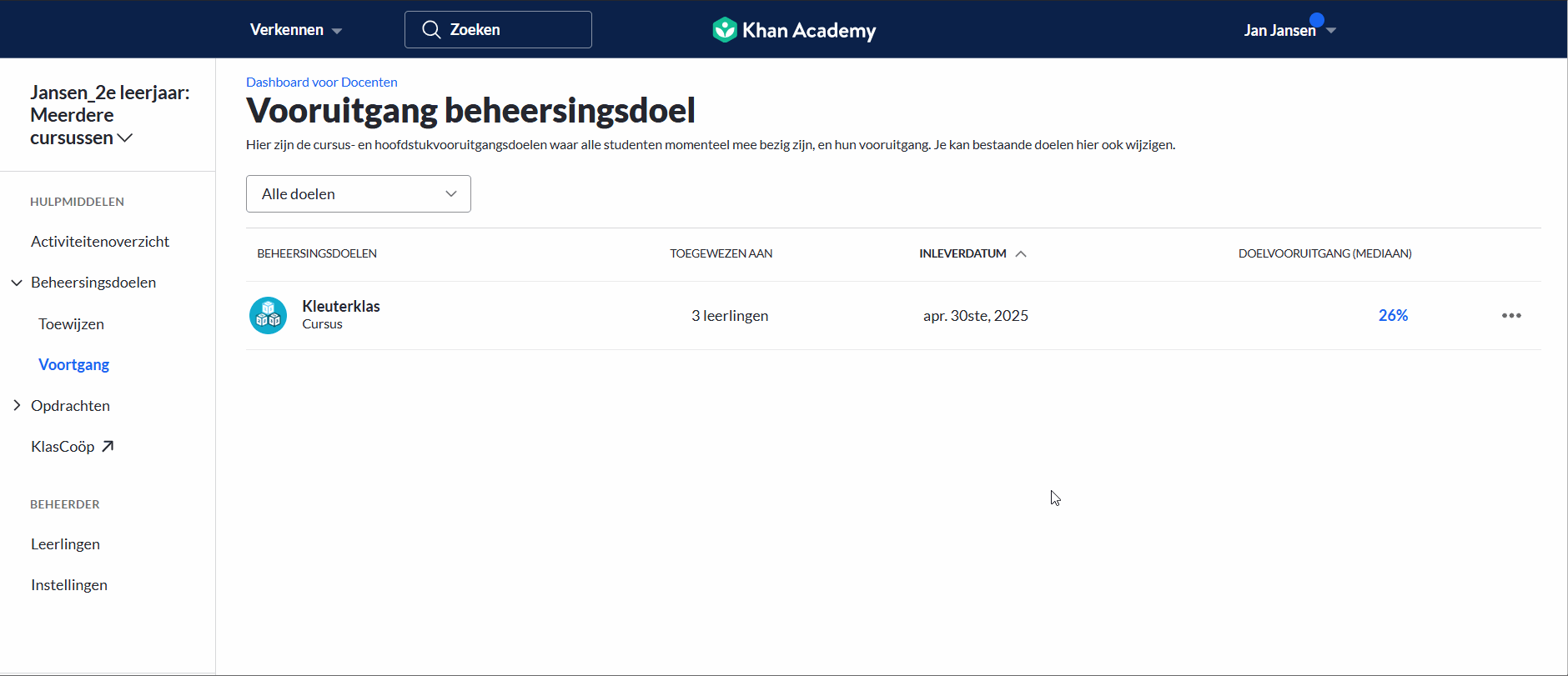 Animatie percentage link beheersingsdoel