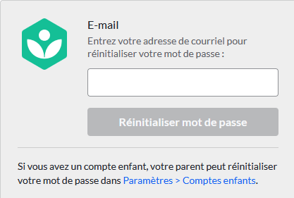 Ecran modification mot de passe
