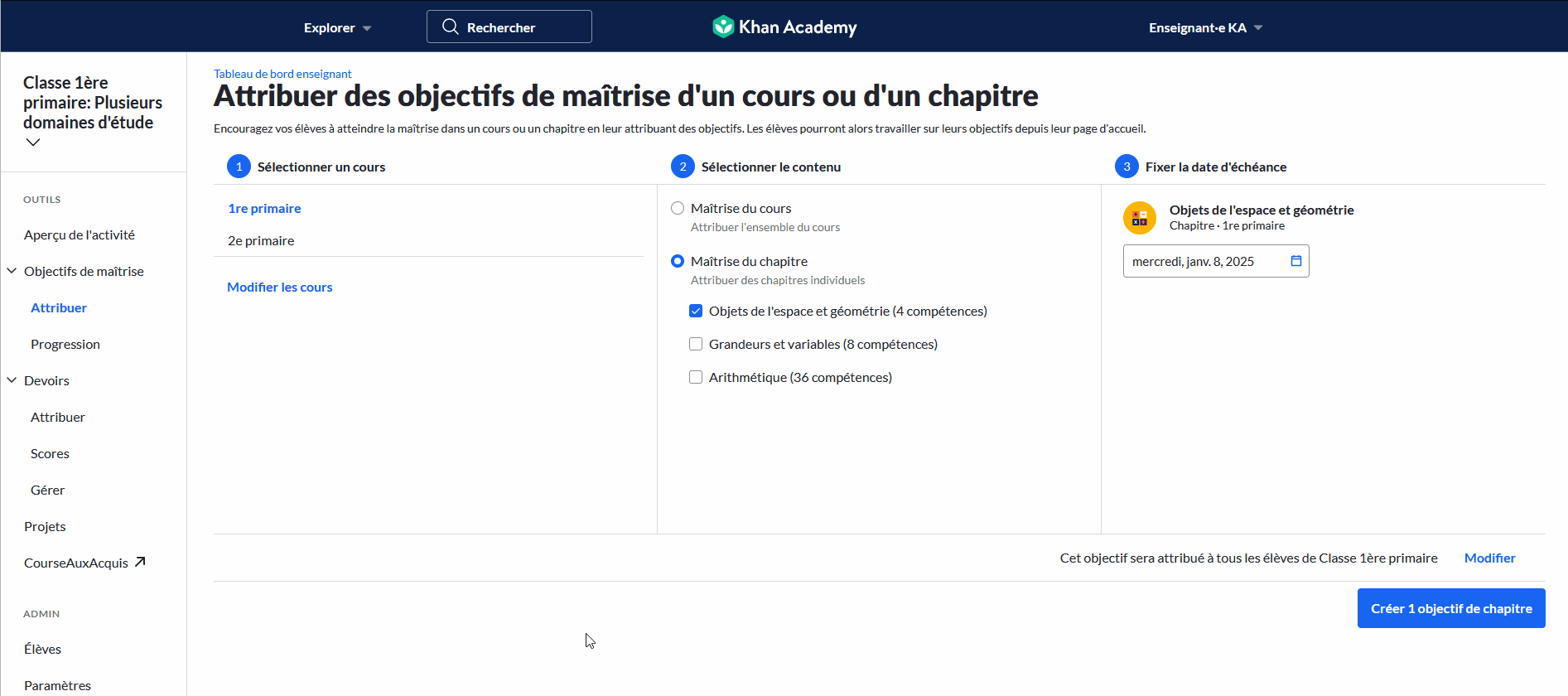 Attribuer un objectif de maîtrise de chapitre