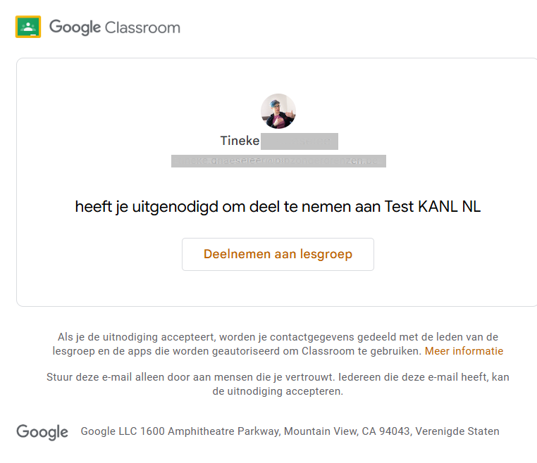 Schermafbeelding uitnodiging Google Classroom 