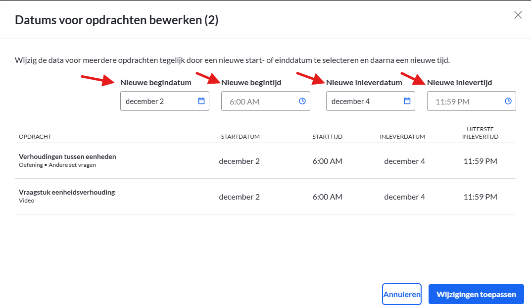 Screenshot datums bewerken geplande opdrachten