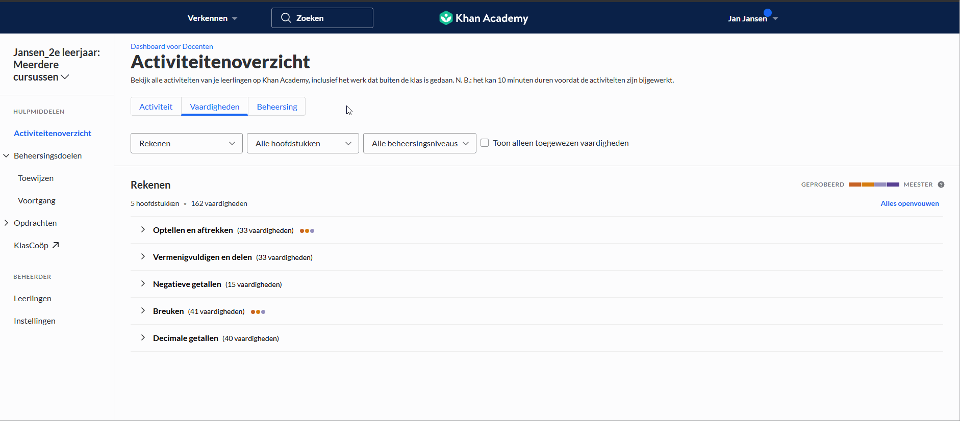Gif Activiteitenrapport tab Vaardigheden