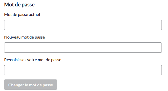 Réinitialisation du mot de passe dans les paramètres