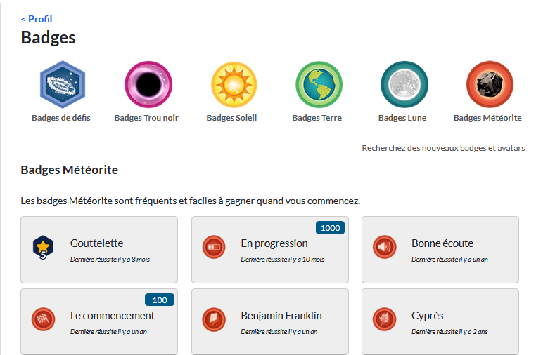 badges Khan Academy accueil apprenant