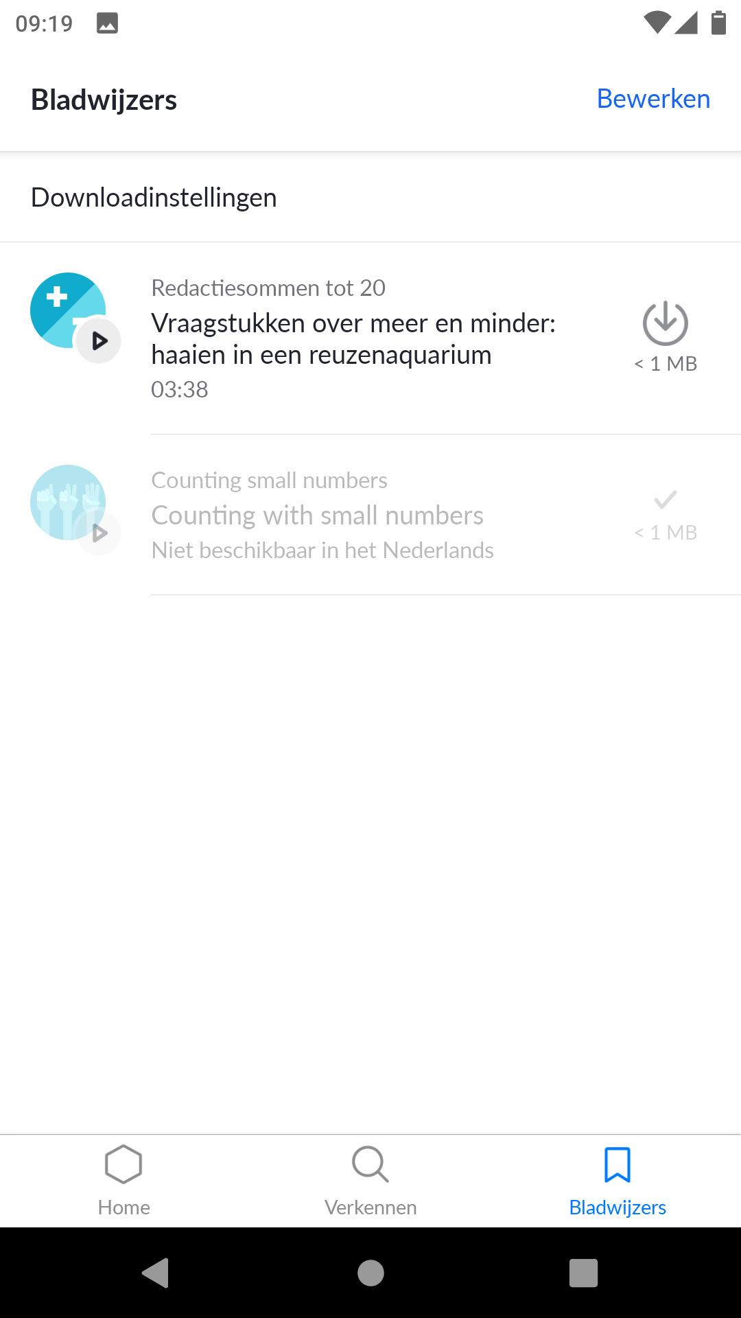 Schermafbeeling Khan Academy Android app bladwijzers downloaden