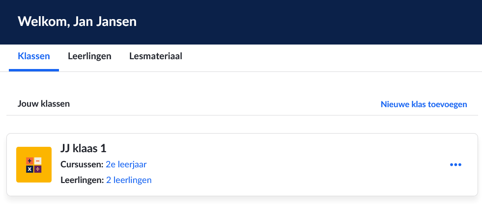 Klas tab met klassen