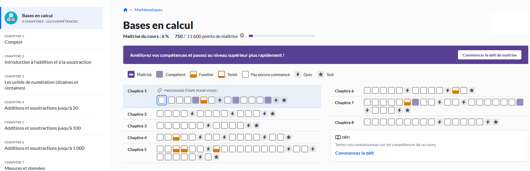 Exemple de maitrise de cours sur une page de cours