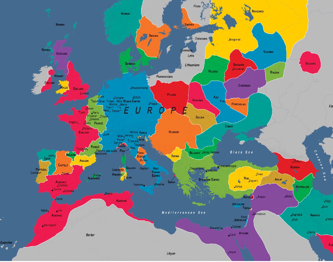 Medieval Europe 1200 Europe Map Historical Maps European History ...