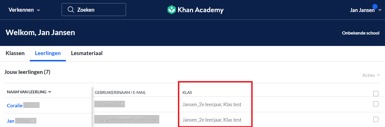 Schermafbeelding Leerlingen toegevoegd aan klas