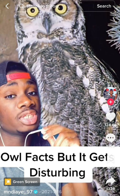 Uma captura de tela de um vídeo onde um homem está segurando uma coruja enorme. O título do vídeo é "Fatos sobre corujas, mas isso é perturbador".