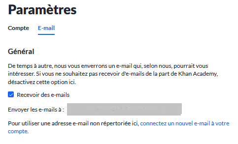 Paramètres, email