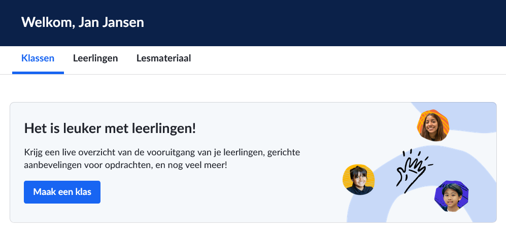 Klas tab zonder klassen voor de docent
