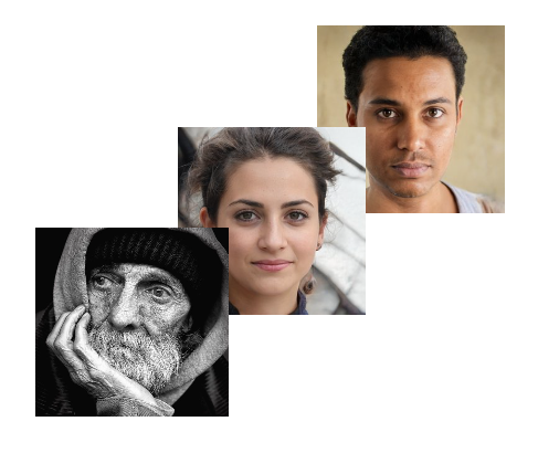 Três fotos de rostos diferentes