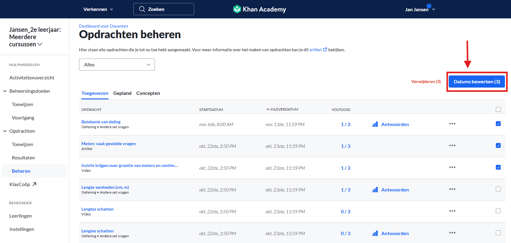 Screenshot Opdrachten Datums bewerken