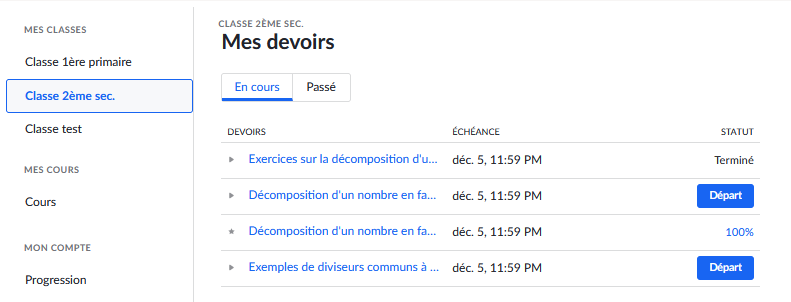 Devoirs d'un élève