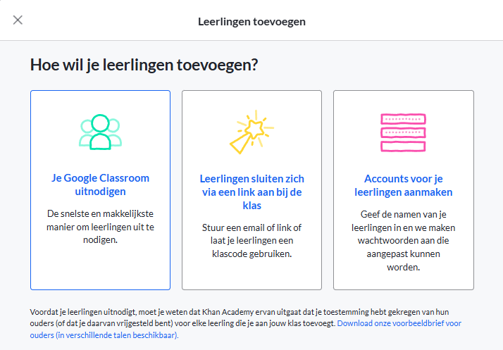 Screenshot opties leerlingen toevoegen