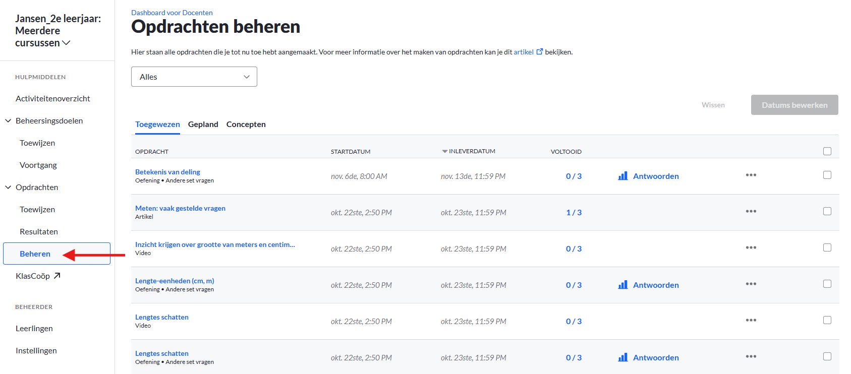 Screenshot Pagina Opdrachten Beheren