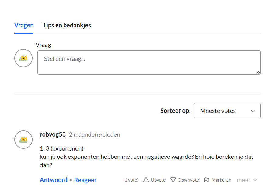 Schermafbeelding van een vraag onderaan een video