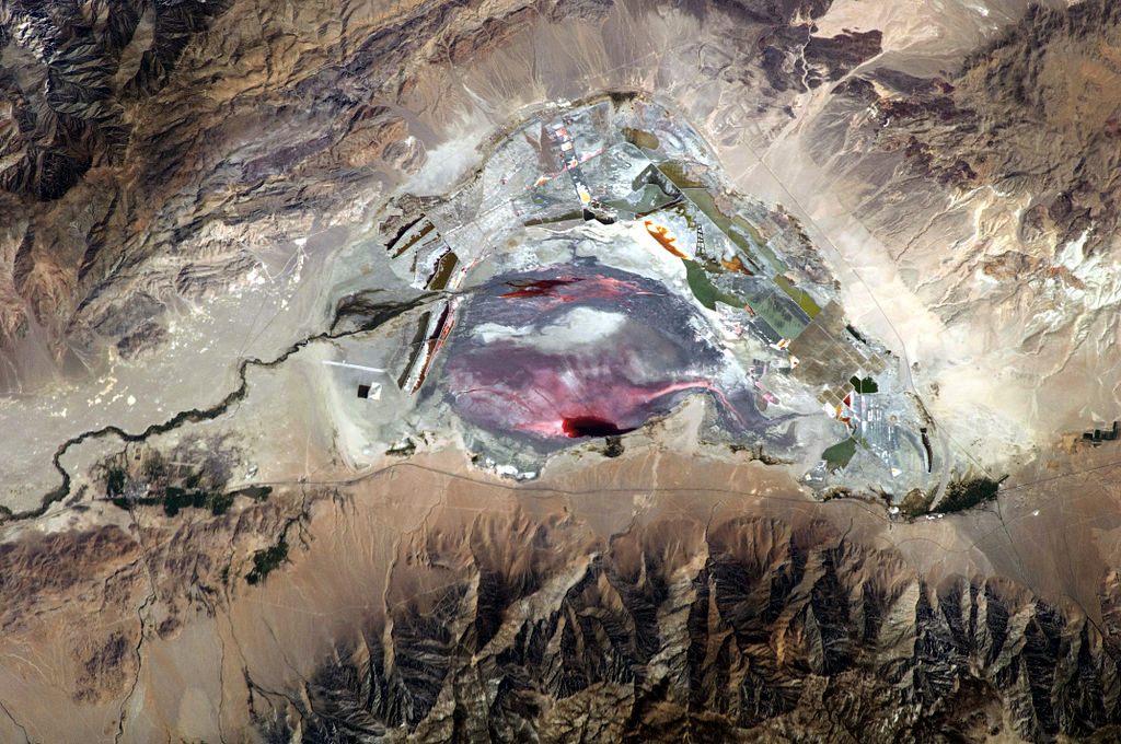 Aerial photograph of a soda lake (Owens Lake, California).